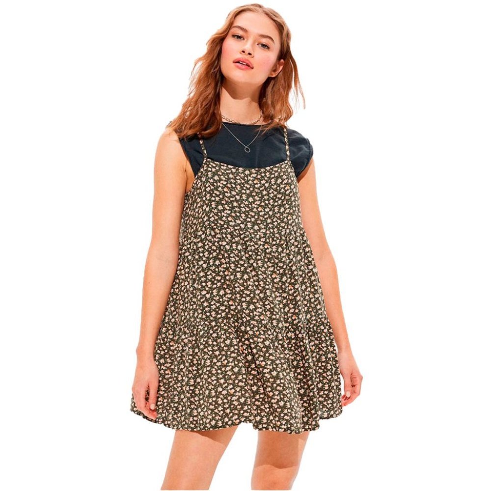 American Eagle Sleeveless Floral Tiered Babydoll Dress, Size Lg